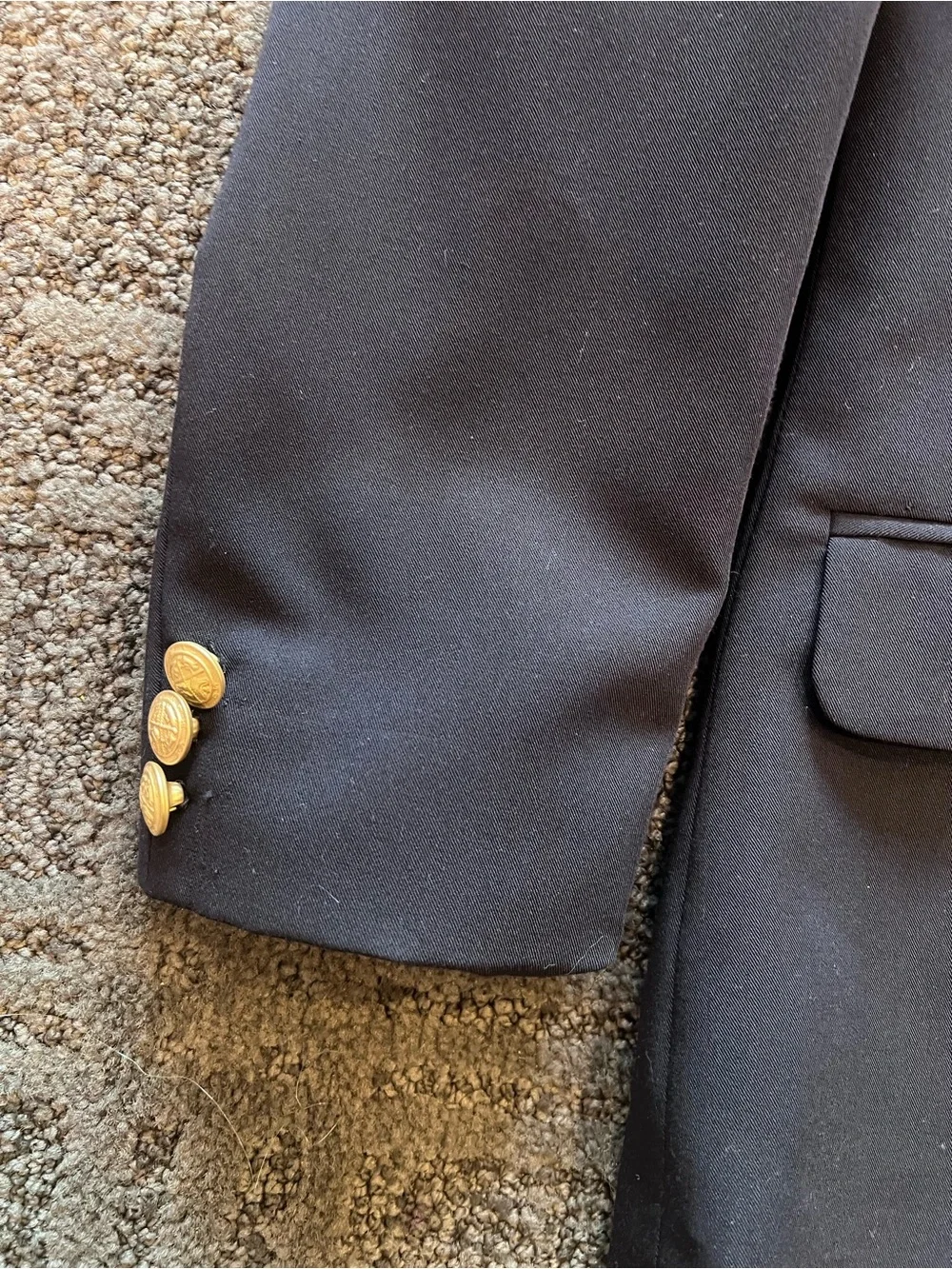 Boys Navy Blazer with Gold Buttons and Pocket Square